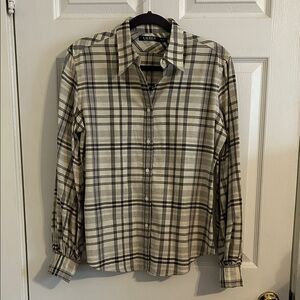 Lauren Ralph Lauren Plaid Button Down Shirt Blouse Balloon Sleeves Sz Medium